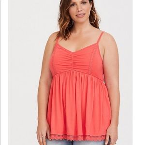 Torrid soft coral ruched babydoll cami
